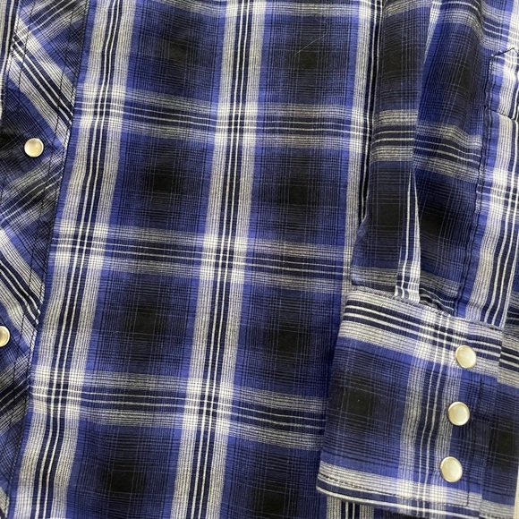 Wrangler Western Pearl Snap Womens Blue Plaid Cowboy Rodeo Shirt Collared Med - Picture 9 of 12